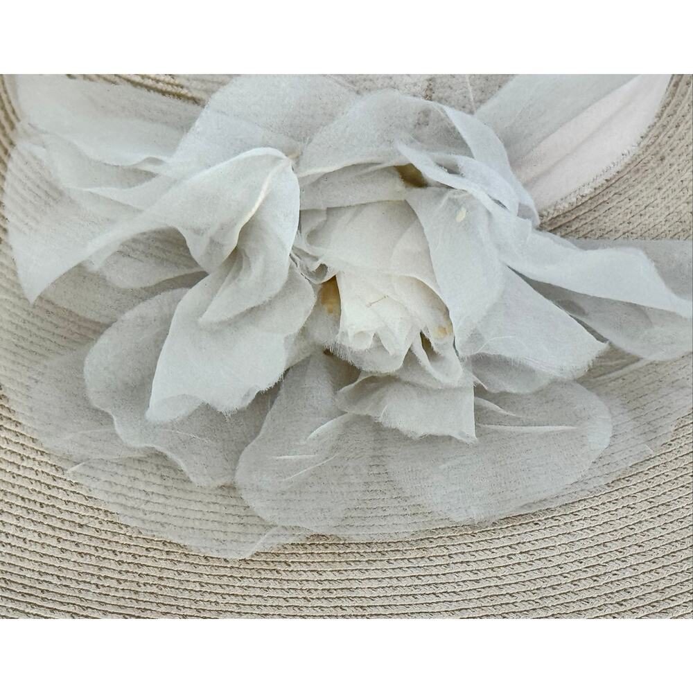 Joe Bill Miller Wide Brim Hat Cream Organza Flower Dress Hat NOS - Picture 4 of 5